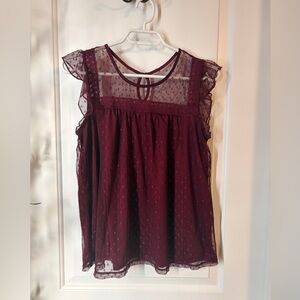 No Boundaries Burgundy Sheer Lace Blouse